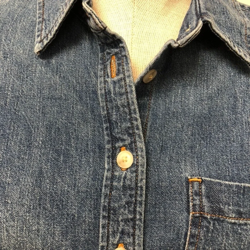 Denim Forum Button Down Shirt Womens XS Blue Cotton Hemp Cropped Long Sleeve - Picture 3 of 11